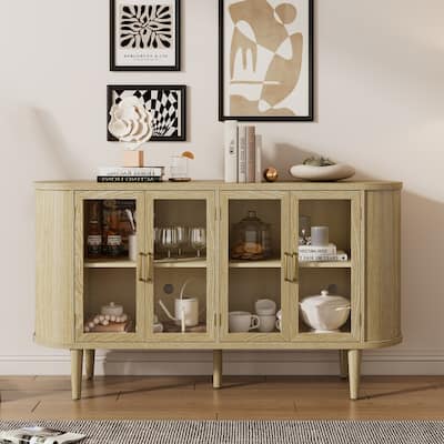 Farmhouse Sideboard Cabinet with Storage, Wood Buffet Cabinet with Glass Doors and Adjustable Shelves