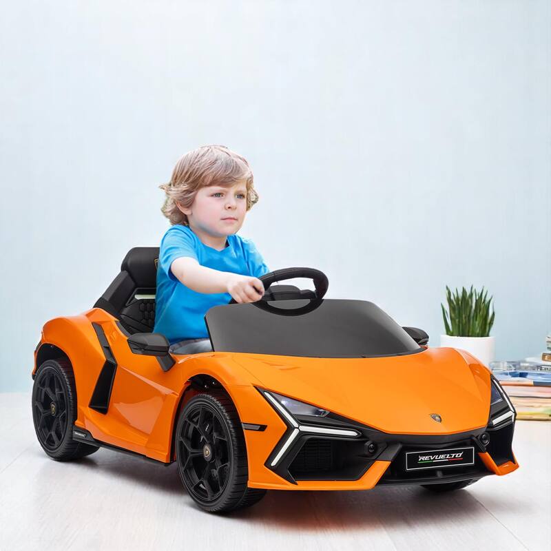 12V Licensed Lamborghini Revuelto Kids Ride-On Car with Remote Control, Hydraulic Doors,LED Lights, Music - Electric Toy Vehicle - Orange