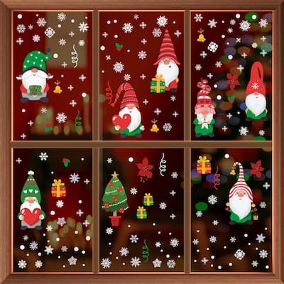 Walplus 203pcs Christmas Gnomes With Delicate Snowflakes Wall Decals Stickers Self Adhesive Removable Home Decors Holiday Art
