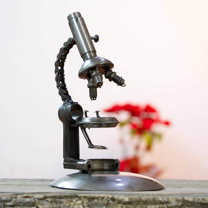Handmade Rustic Microscope Upcycled auto part sculpture (Mexico) - 39 x 22 x 21