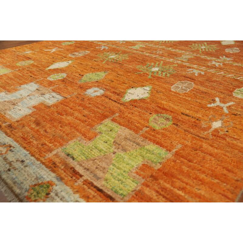 Geometric Orange Moroccan Oriental Area Rug Hand-Knotted Wool Carpet - 6'8" x 9'8" - 6'8" x 9'8" - Orange