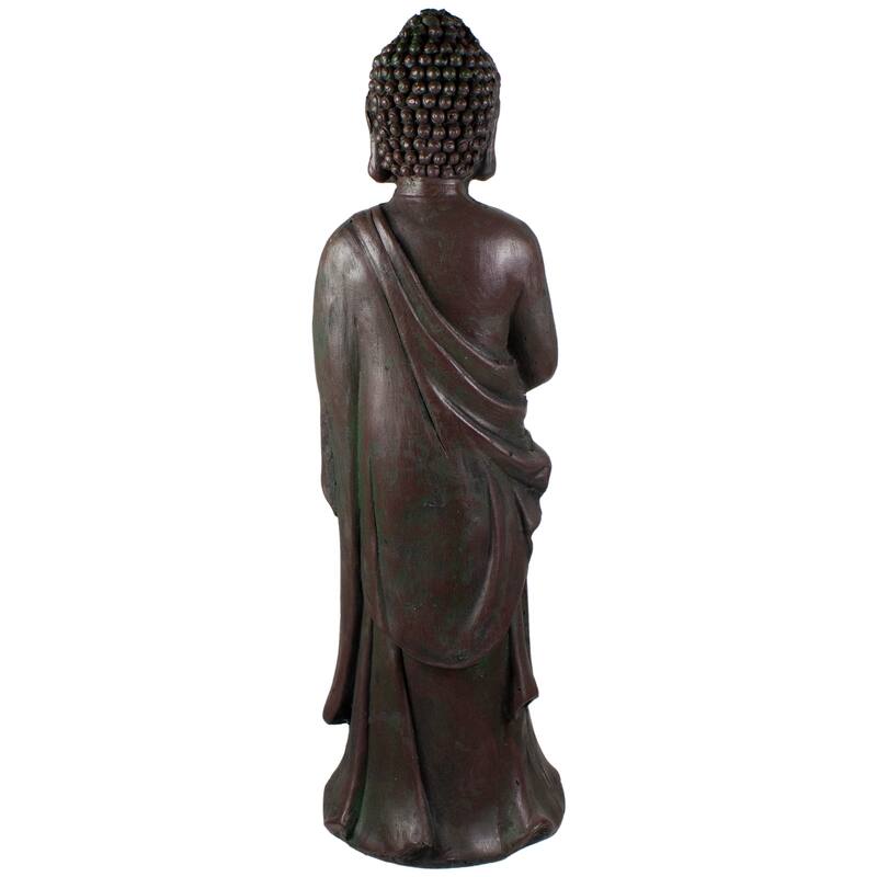 19.5" Gray Standing Buddha with Lotus Outdoor Garden Statue