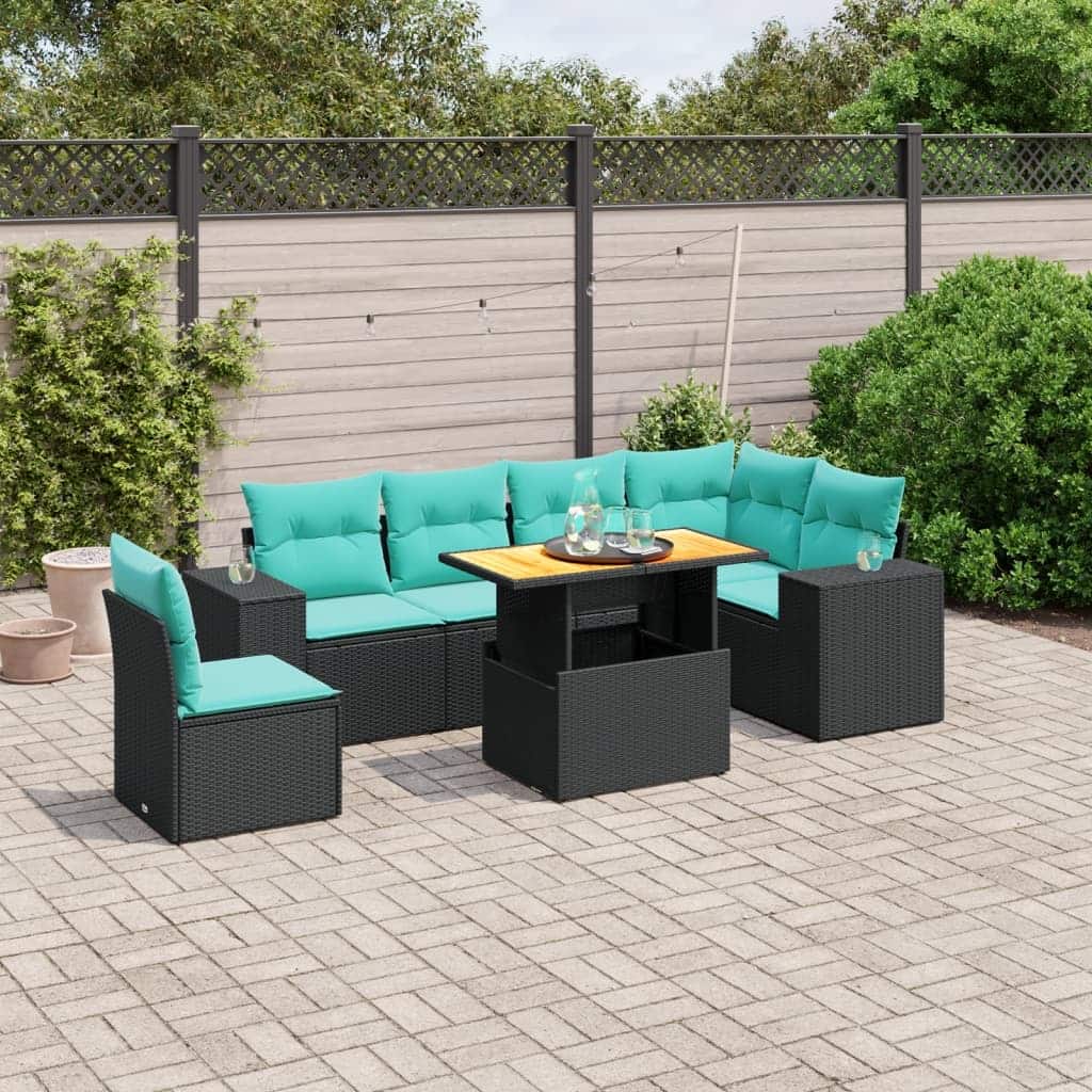 vidaXL Patio Sofa Set with Cushions Outdoor Furniture 7 Piece Poly Rattan - 24.4 x 24.4 x 27.2