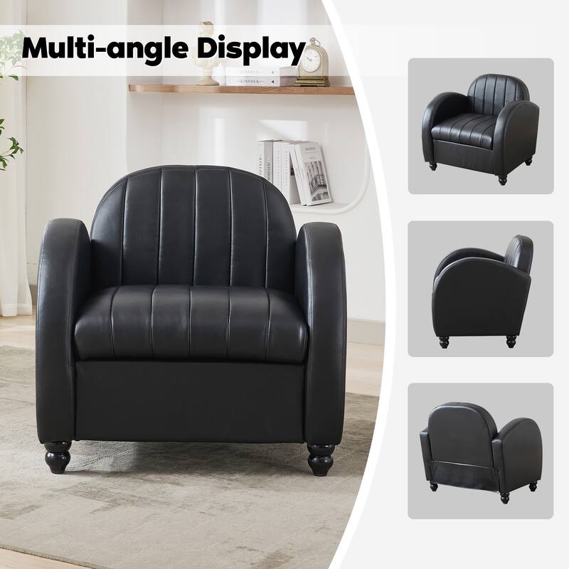 Retro PU Leather Accent Chair with Curved Armrest