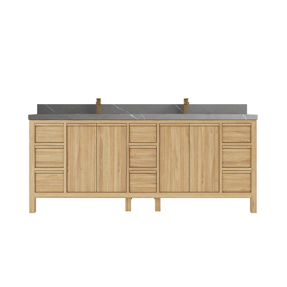 Willow Collections 84 in. W x 22 in. D Elizabeth Solid Teak Wood Double Sink Bathroom Vanity with Countertop