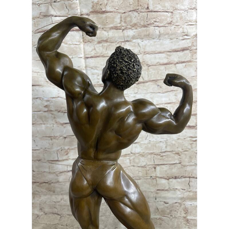 Bodybuilder Muscle Iron Man Athlete Bronze Statue Sculpture Trophy 21 Inches X 10 Inches