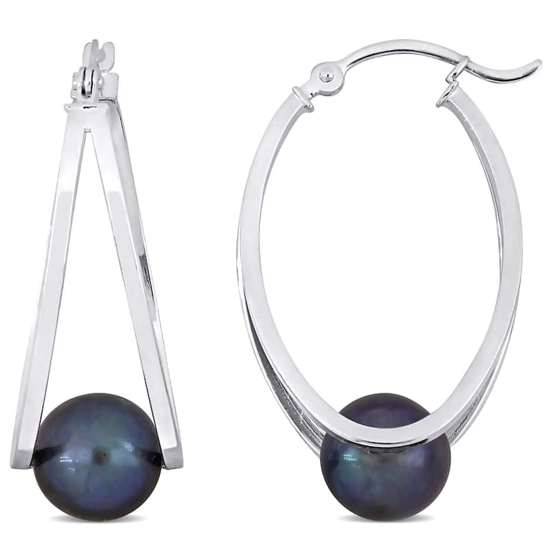Miadora 8-8.5mm Cultured Freshwater Black Pearl Earrings Sterling Silver