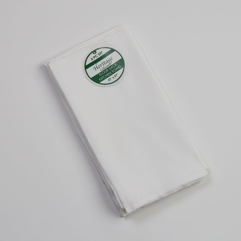 Flour Sack Cotton 6pc Kitchen Towel Set in White