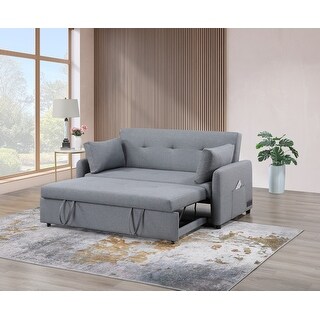 69"W Gray Linen Convertible Sleeper Sofa with USB Ports, Power Sockets ...