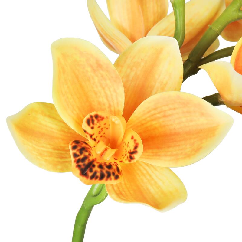 Set of 2 Large Yellow Artificial Cymbidium Orchid Flower Stem Spray 31in - 31" L x 7" W x 7" DP