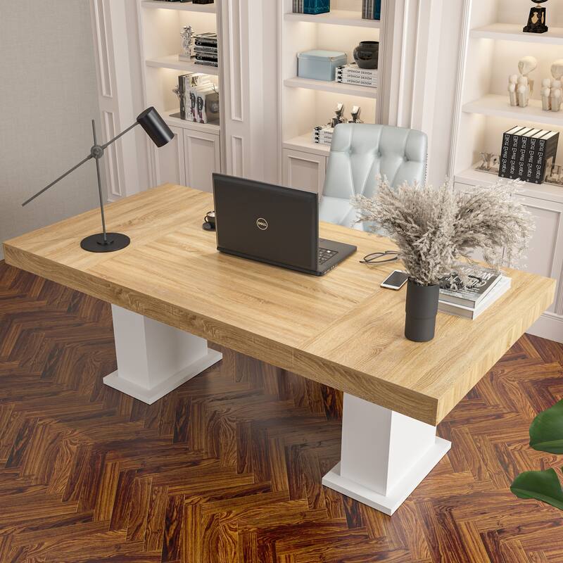 Practical Large Wooden Desk Copmputer Desk Dining Table w/White Base