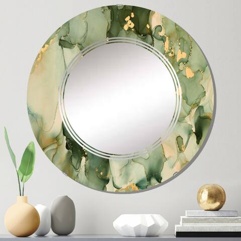 Designart 'Green Luxury Abstract Fluid Art I' Printed Modern Wall Mirror
