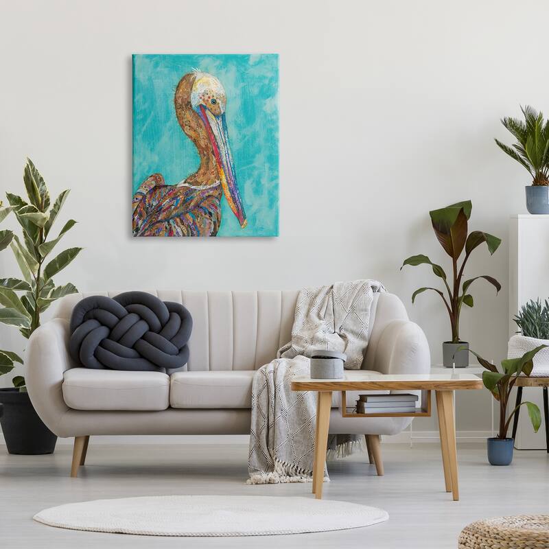 Stupell Beautiful Pelican Bird Vivid Collaged Patterns Design Canvas Wall Art, Design by Lisa Morales