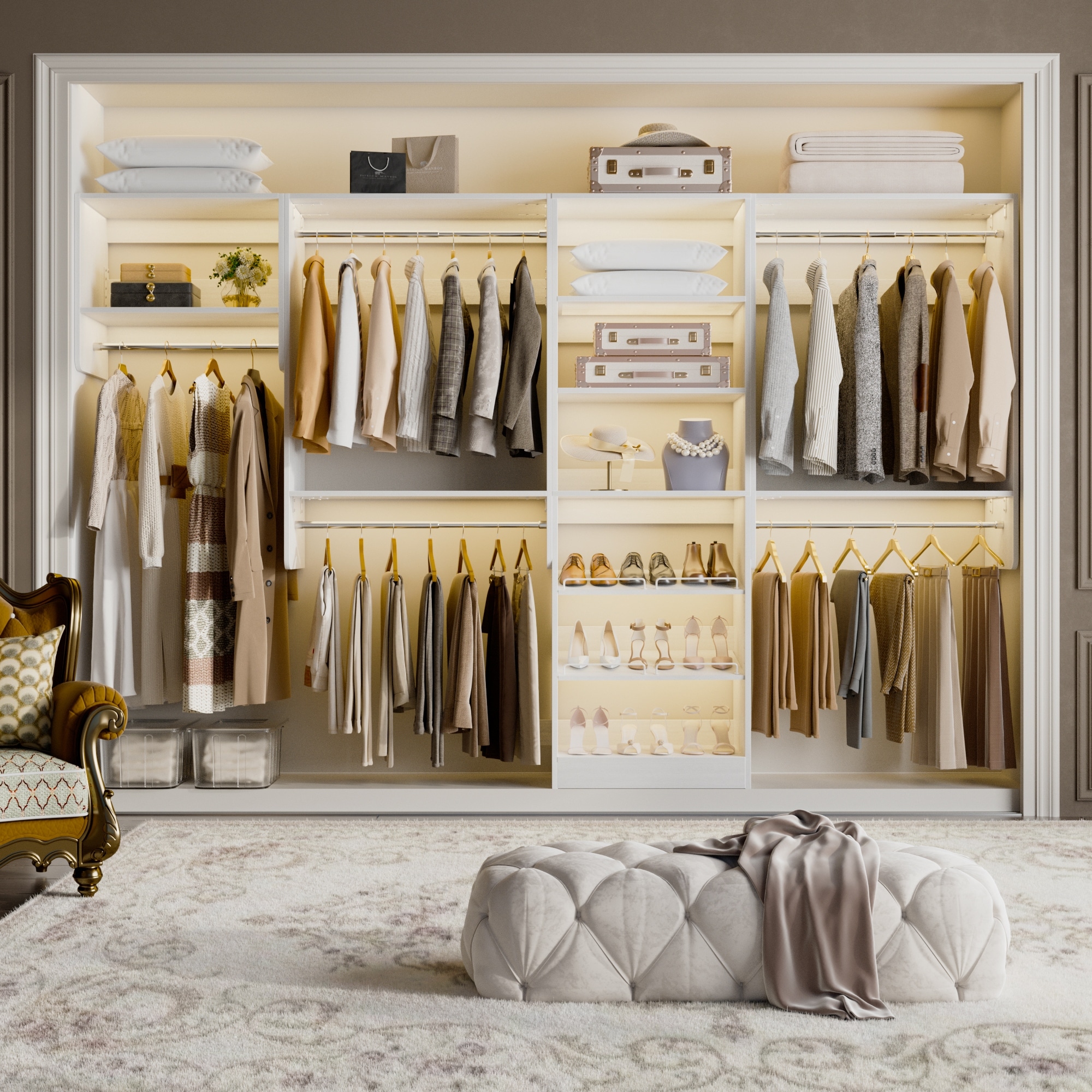 Cimly Set of 4 Closet System with Shoe Rack and Hanging Rods, 120