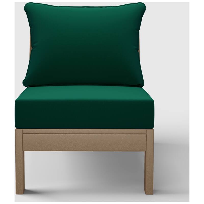 Birchwood All Weather HDPE Outdoor Patio Deep Seating Weathered Wood Armless Chair With Cushions (1-Piece)