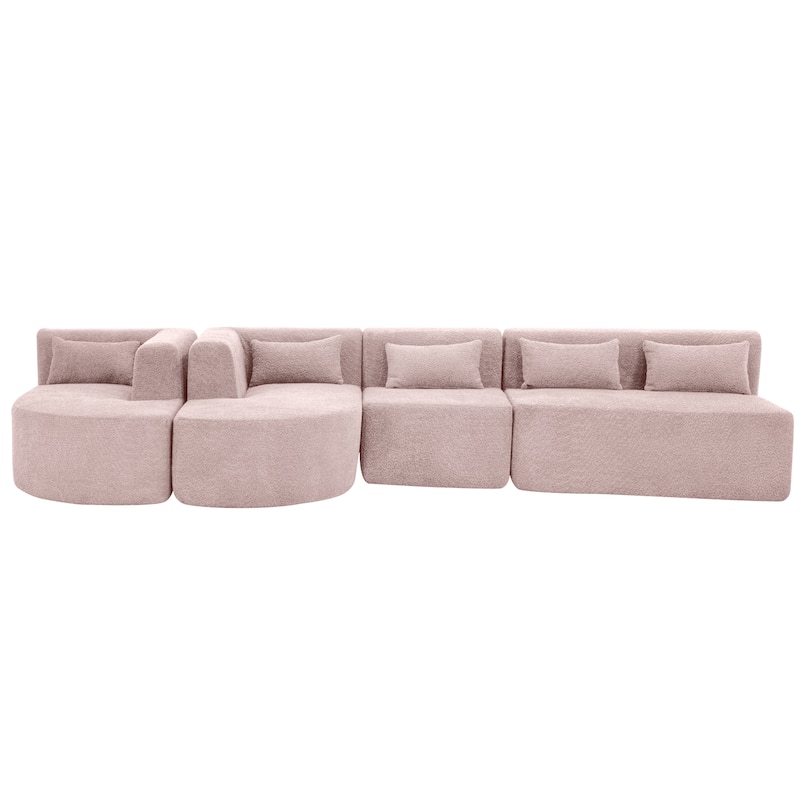 Roomfitters Free-Combined Upholstered Sofa with 2 Chaise Lounges and 5 Back Pillows for Living Room, Pink