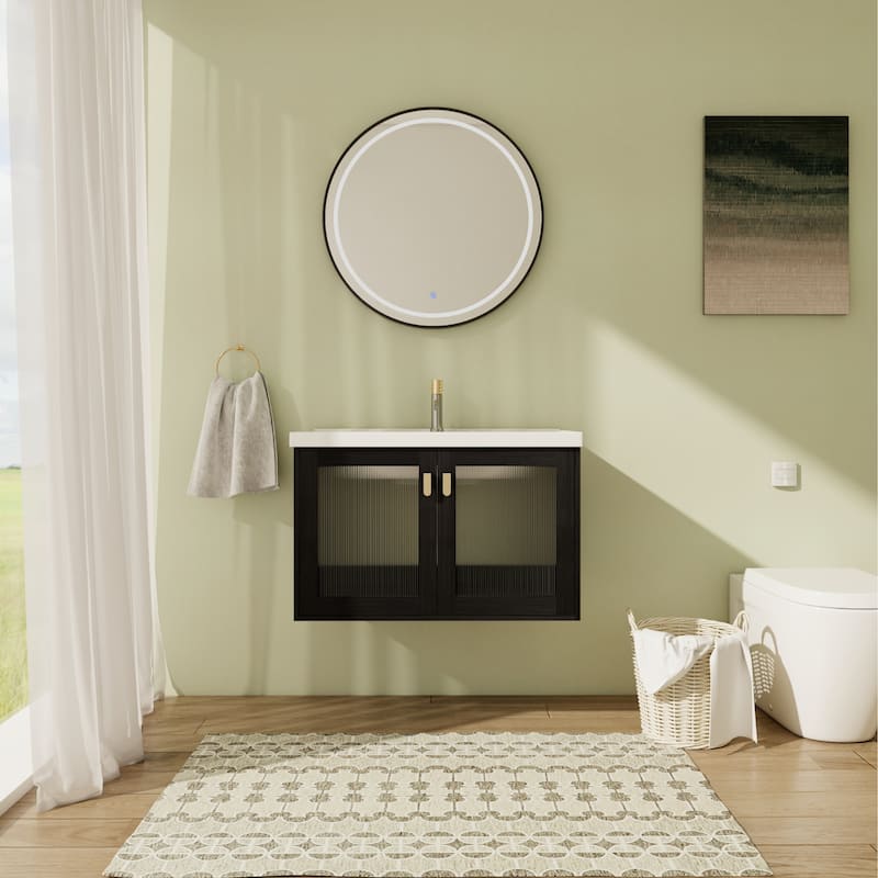 32" Floating Bathroom Vanity with Sink, Wall Mounted Bathroom Vanity with Soft Close Door