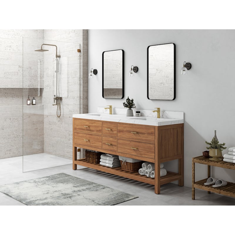 Willow Collections 72 in. W x 22 in. D Parker Solid Teak Double Sink Bathroom Vanity with Countertop