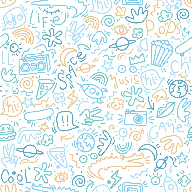 Veer Decor Doodle Wallpaper - Blue