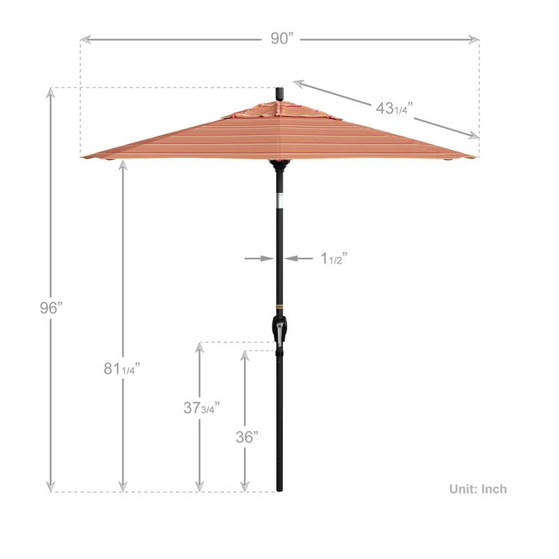 California Umbrella 75' Round Crank Lift Push Button Tilt Black Aluminum Patio Umbrella Sunbrella
