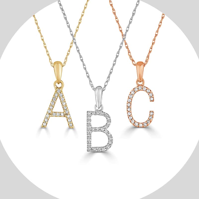 Joelle Collection 1/10 ctw Diamond Initial Pendant Necklace 14K Gold adjustable 16 to 18 inch Chain - Personalized Gift
