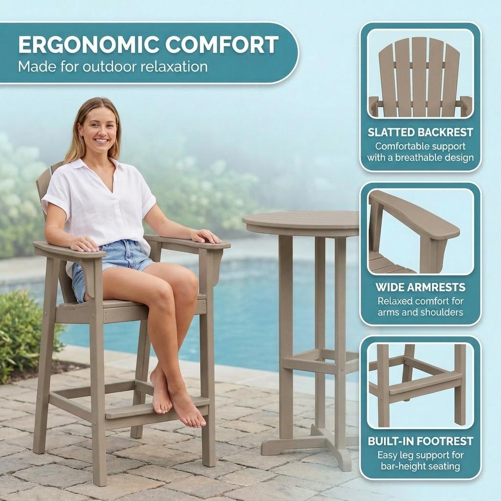 3-Piece HDPE Round Bar Table with 2 Bar Stools