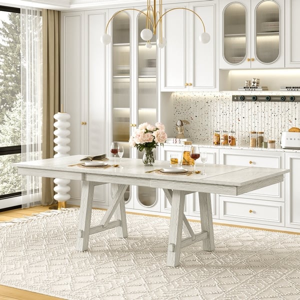 VECELO 94 Inch Modern Solid Wood Rectangular Extendable Dining Table ...