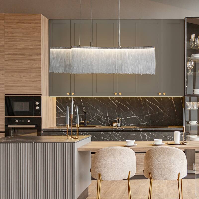 Modern LED 49 IN Fringe Chandelier Island Light for Kitchen Island - Gold