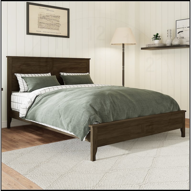 Solid Wood Platform Bed with Sturdy Wooden Slats Support - Queen - Espresso