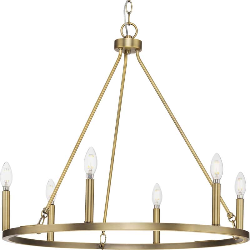 Gilliam Collection Six-Light Vintage Brass New Traditional Chandelier - 27.62 in x 27.62 in x 24.87 in - 27.62 in x 27.62 in x 24.87 in