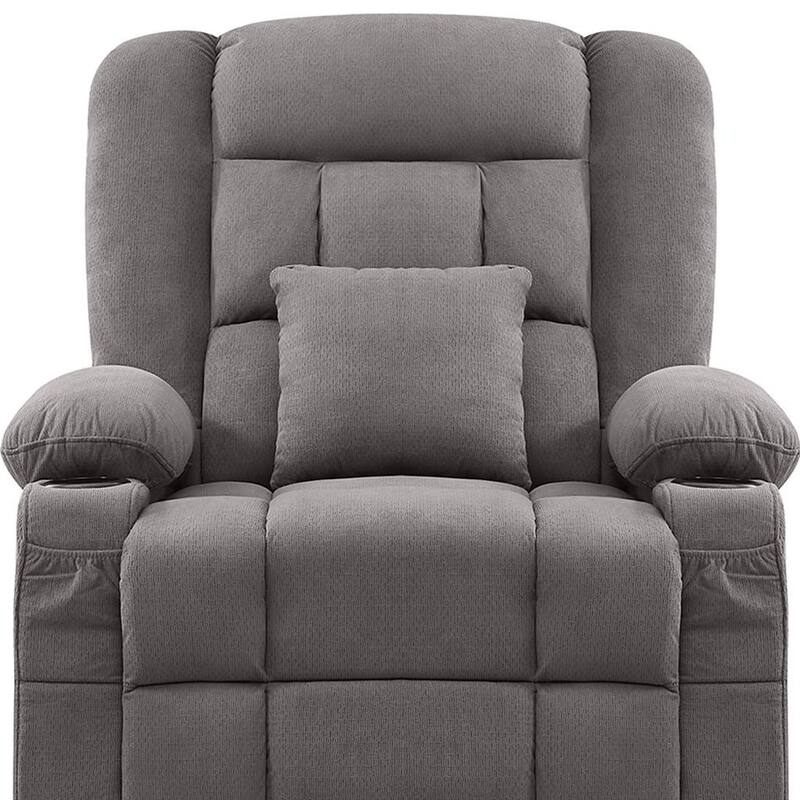 HomeRoots 38" Gray Tufted Polyester Blend Heated Massage Swivel Rocker Recliner With USB