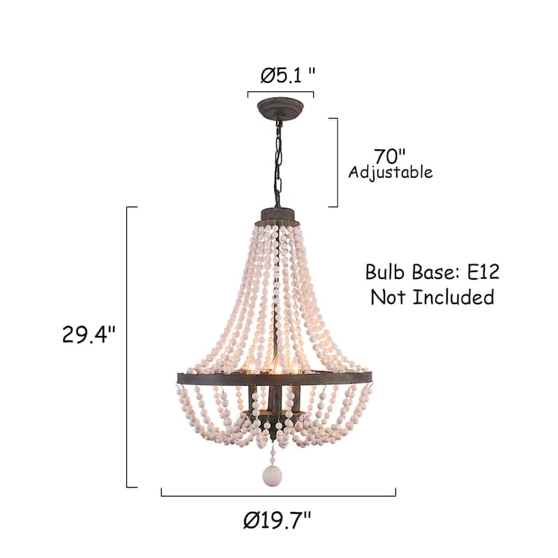 4-Light Bohemian Beaded Caged Chandelier Adjustable Height Dimmable Pendant Lighting - 20" X 30"