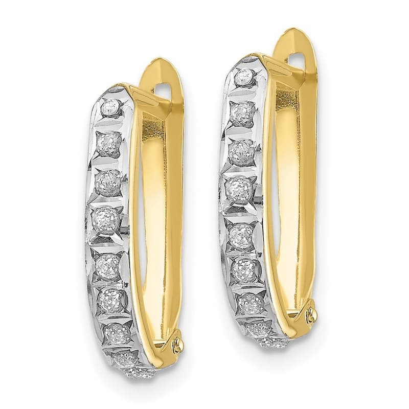 Curata 10k Yellow Gold 16x2mm Real Diamond Accent Hinged Hoop Earrings