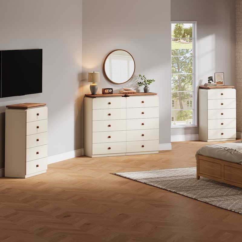 5-Drawer Wood Chest, Tall Storage Cabinet Organizer for Living Room, Bedroom, Closet, Entryway