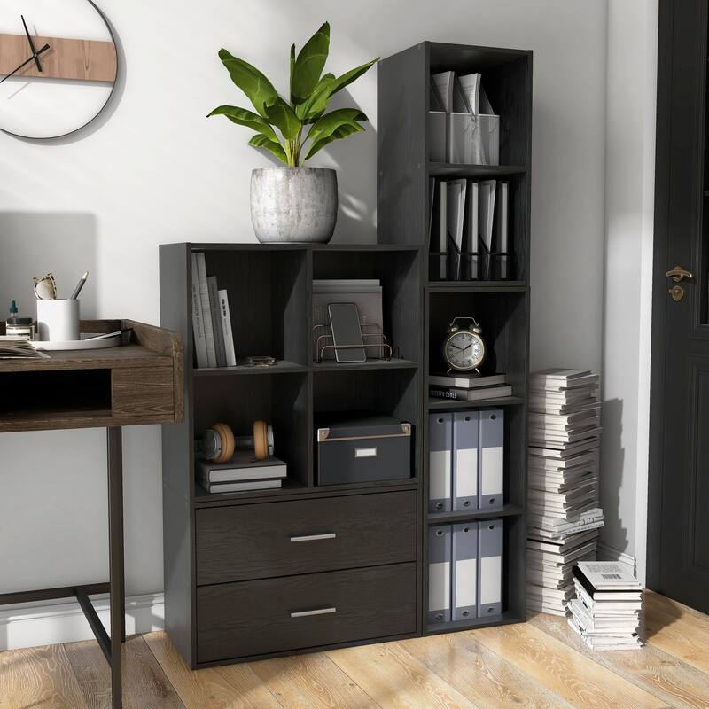 DH BASIC Modern Wood Customizable Stackable Storage Organizer - Cube Shelves, Drawer Cabinet, Bookcase with Doors by Denhour