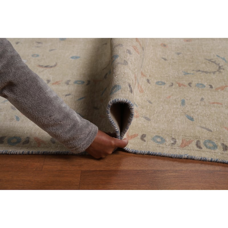 Distressed Floral Tabriz Persian Area Rug Hand-Knotted Wool Carpet - 9'5"x 10'10"