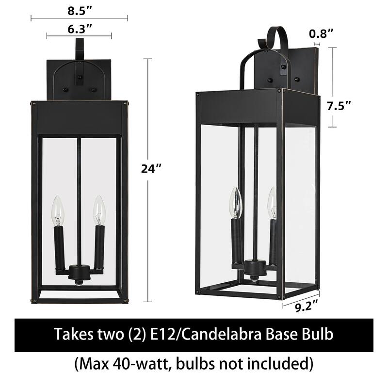Oil Rubbed Bronze Outdoor Hardwired Wall Lantern Sconce - 2 Variants (20in 1-Light/24in c), Clear Glass, Wet Rated