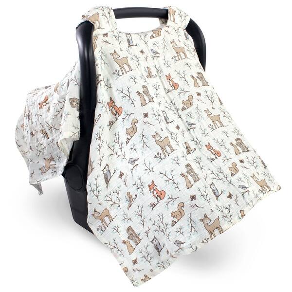 slide 1 of 1, Hudson Baby Infant Girl Muslin Cotton Car Seat and Stroller Canopy, Enchanted Forest, One Size - Enchanted Forest Enchanted Forest
