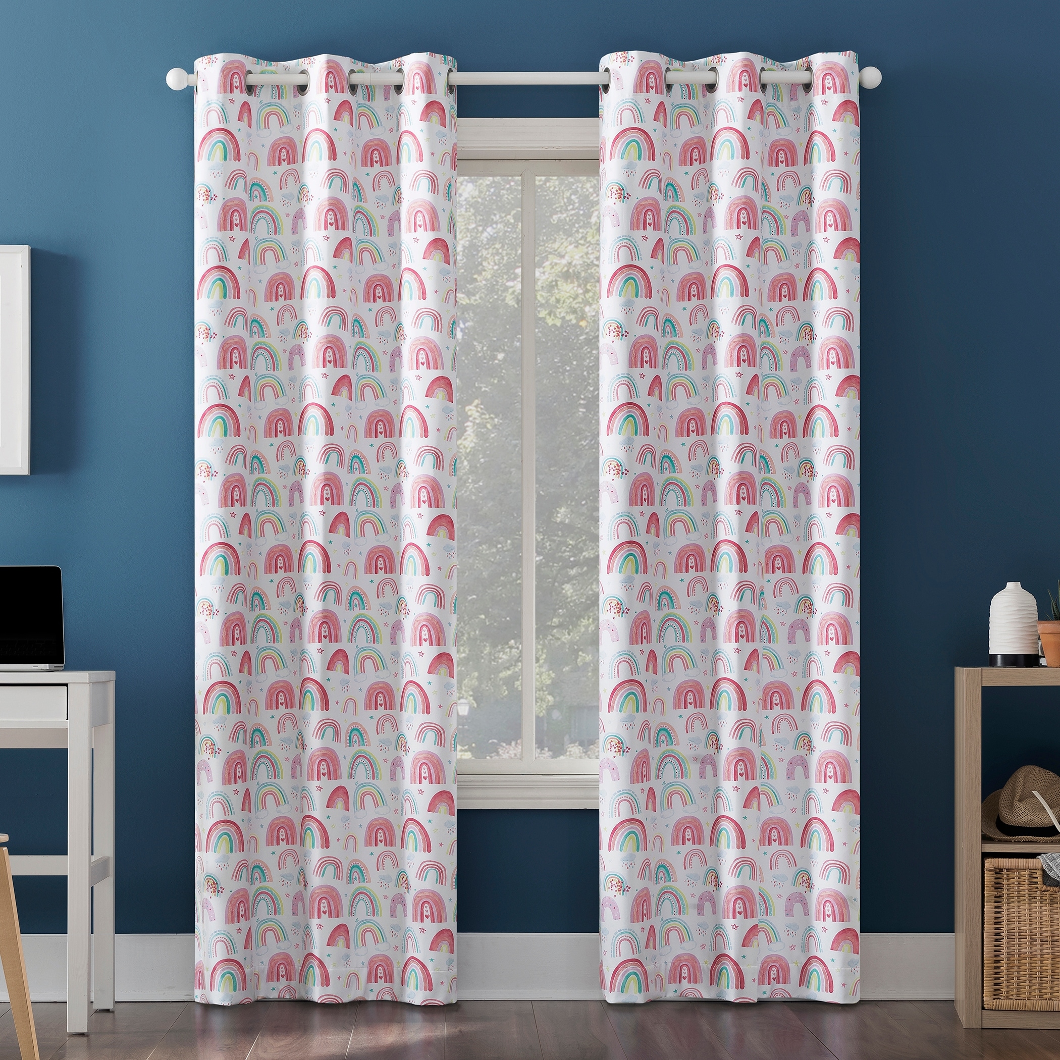 Sun Zero Rainbows Print 100% Blackout Grommet Curtain Panel, Single Panel
