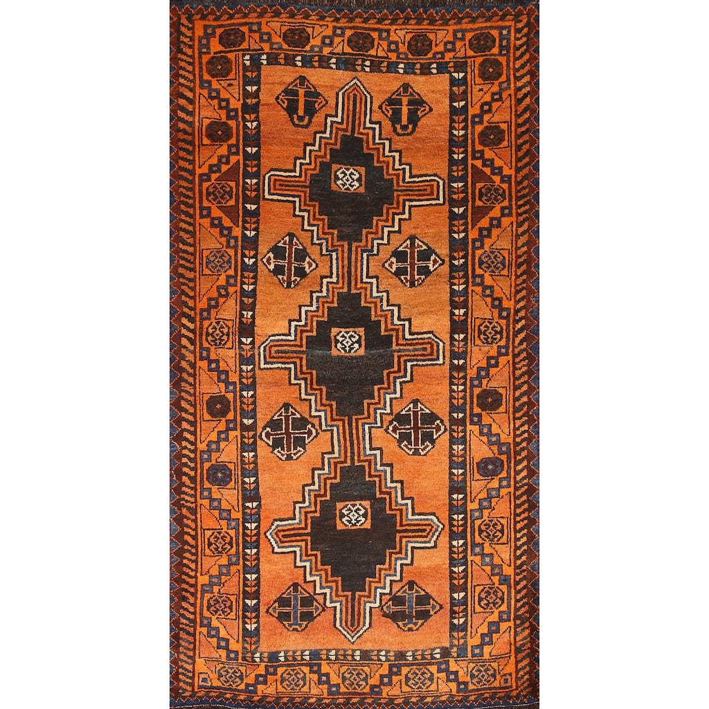 Hand Knotted Oriental 100% Wool Carpet Traditional Tribal Oranges & Rust Lori Area Rug - 7' 4'' X 4' 0''