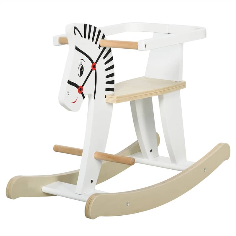 Kids Wooden Rocking Horse Toy with Pedals and Smooth Curved Rails for Toddlers Balance Training - 26.75" L x 10.5" W x 19" H