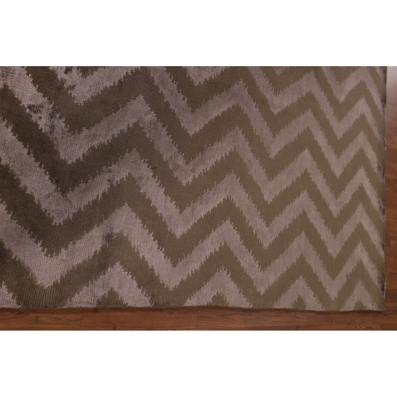 Brown Chevron Style Nepalese Oriental Rug Hand-Knotted Wool Carpet - 6'0" x 8'8"