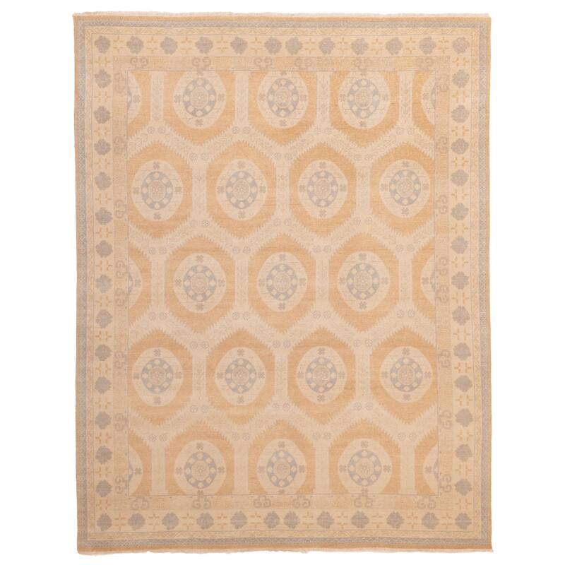 ECARPETGALLERY Hand-knotted Finest Oushak Light Brown Wool Rug - 7'9 x 9'11