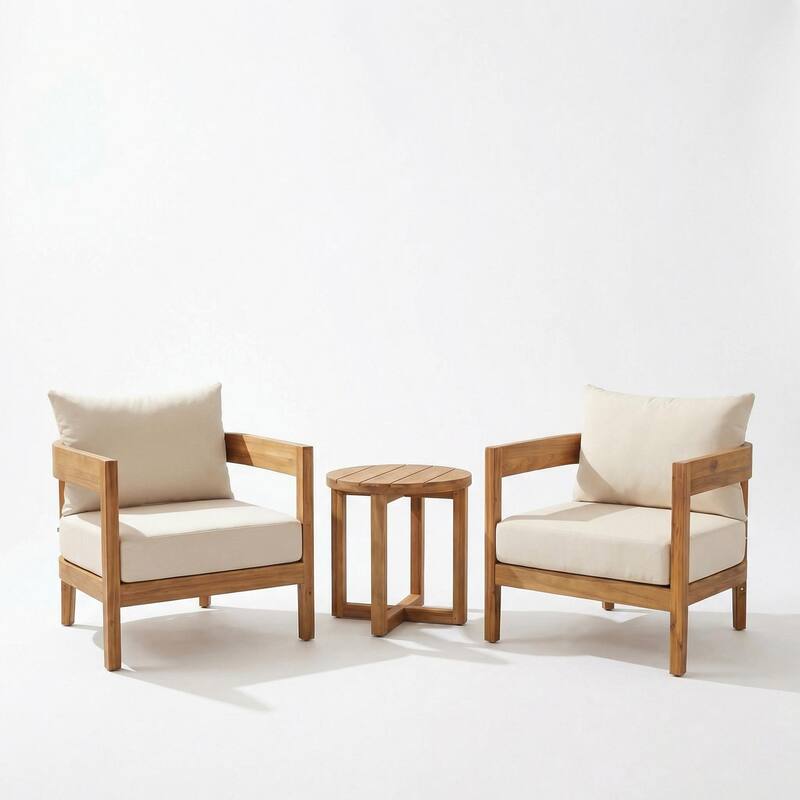 Christopher Knight Home - Brooklyn 3-Piece Outdoor Acacia Wood Patio Conversation Set with Wooden Slatted Coffee Table