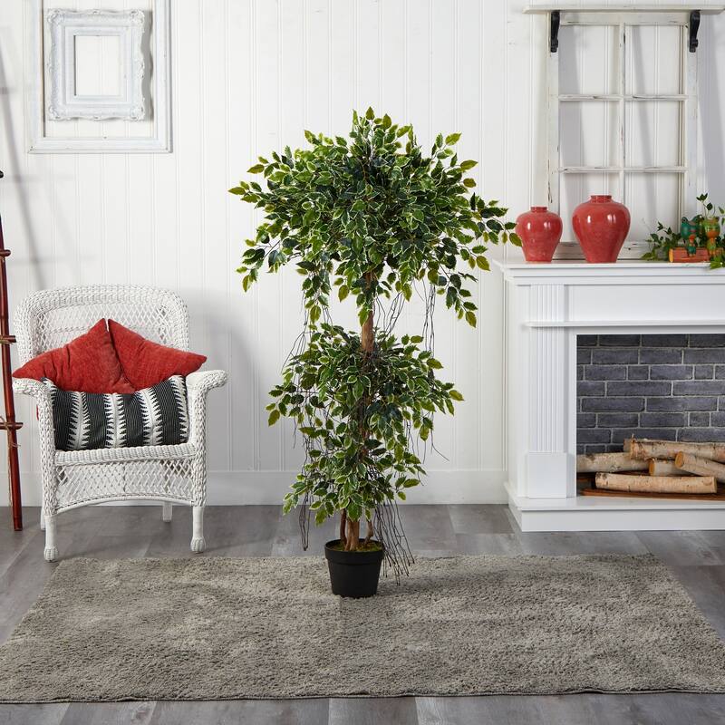 5 Ft Artificial Tree - Elegant Zen Zone Indoor Decor - Green Tan Leaves - Office Waiting Room Accent - 51-60 Inches