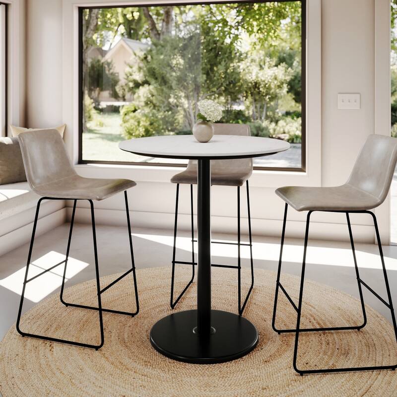 Commercial HPL Tabletop with Bar Height Round Base - 36"W x 36"D x 42"H