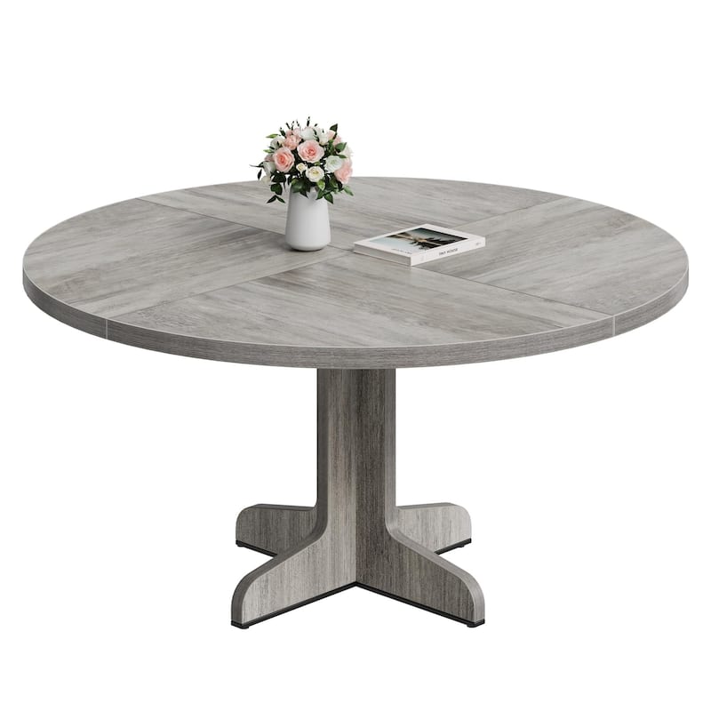 47 Inch Round Dining Table for 4, Farmhouse Kitchen Dining Room Circle Dinner Table - Grey