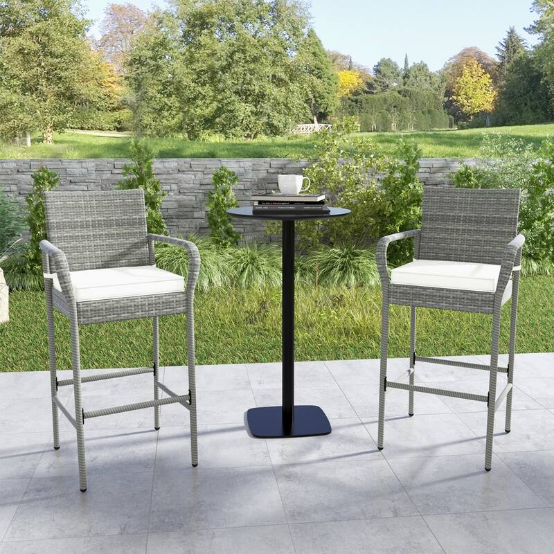 Gymax Set of 2 Rattan Patio Bar Stools Outdoor Bar Height Chairs w/