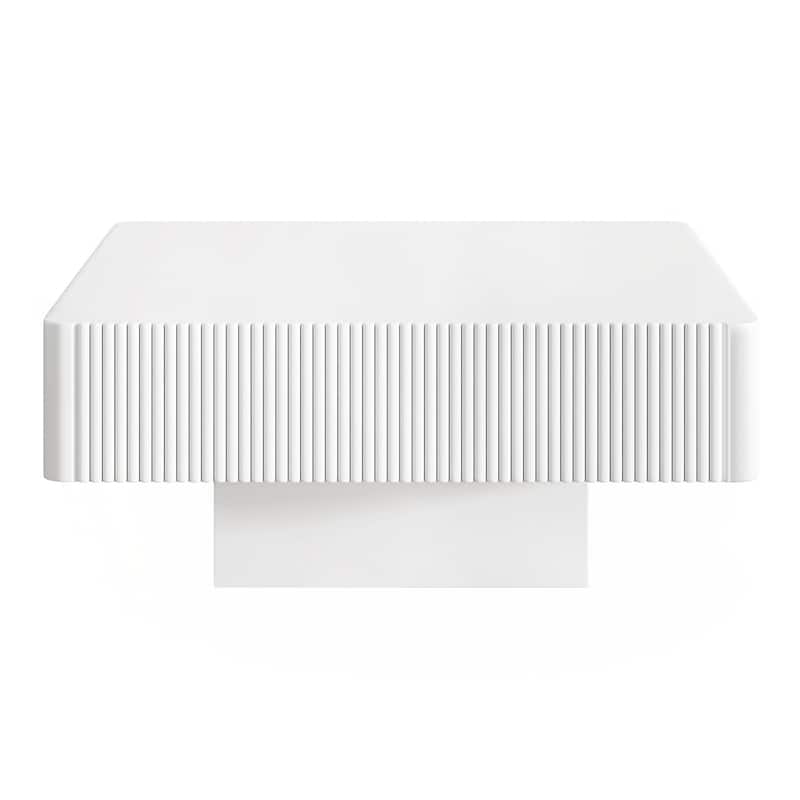 31.6" Elegant Square Fluted Coffee Table with 7.1" Thick Tabletop