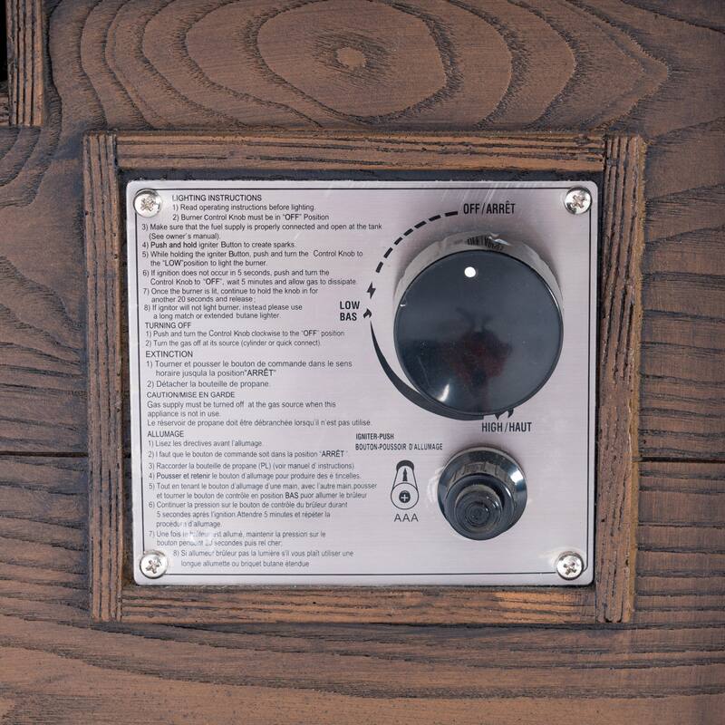 Roomfitters Outdoor Gas Fire Pit Table with Wood-Look Design, Square Propane Fire Pit with Lava Rocks, Brown